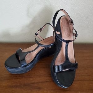 Corso Como Shoes Women's 6.5 Black strappy wedge slingback heels leather suede